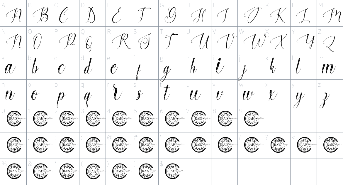 Brianna Miriam font Character Map