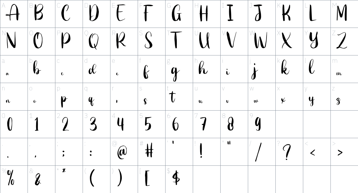 Inkslap font Character Map