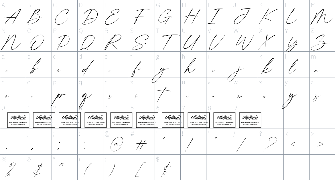 Felicity Font font Character Map