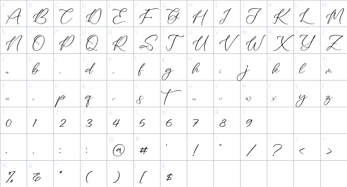 Zayttan font Character Map