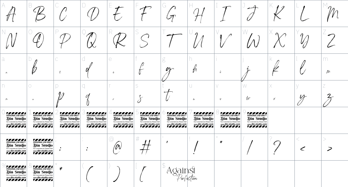 Against Perfection font Character Map