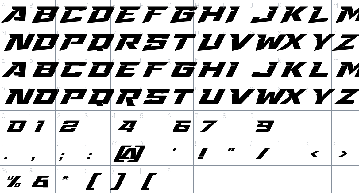 Front Lines font Character Map