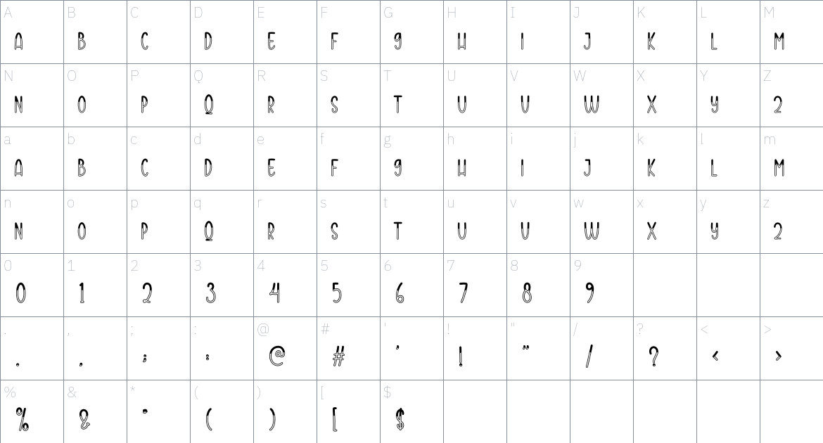 Simple Creative font Character Map