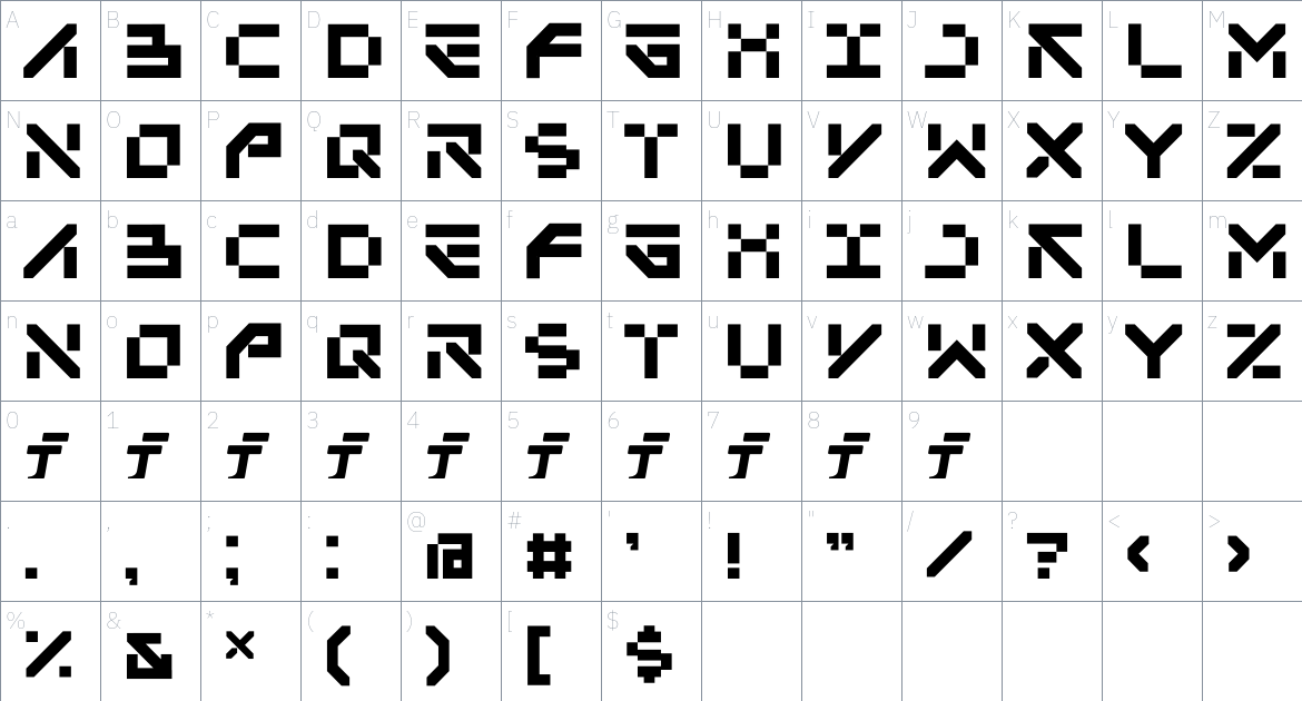 Aexir font Character Map