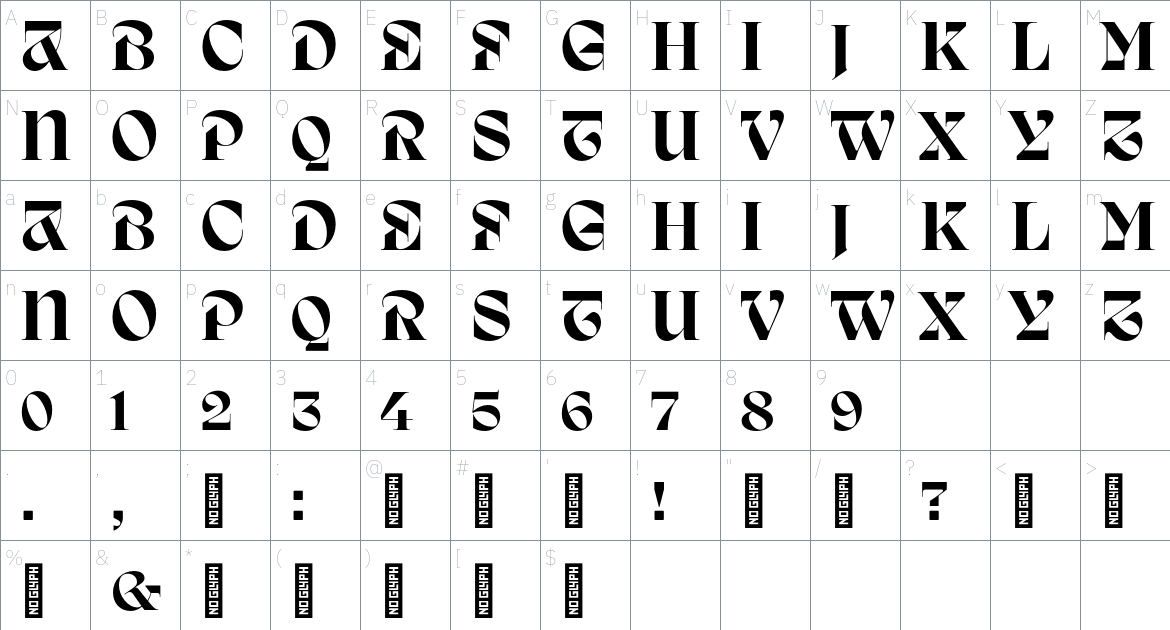 Amient font Character Map