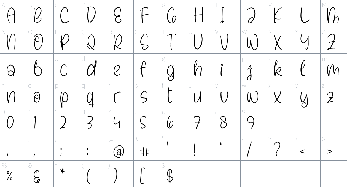 Mandeylas Childish font Character Map