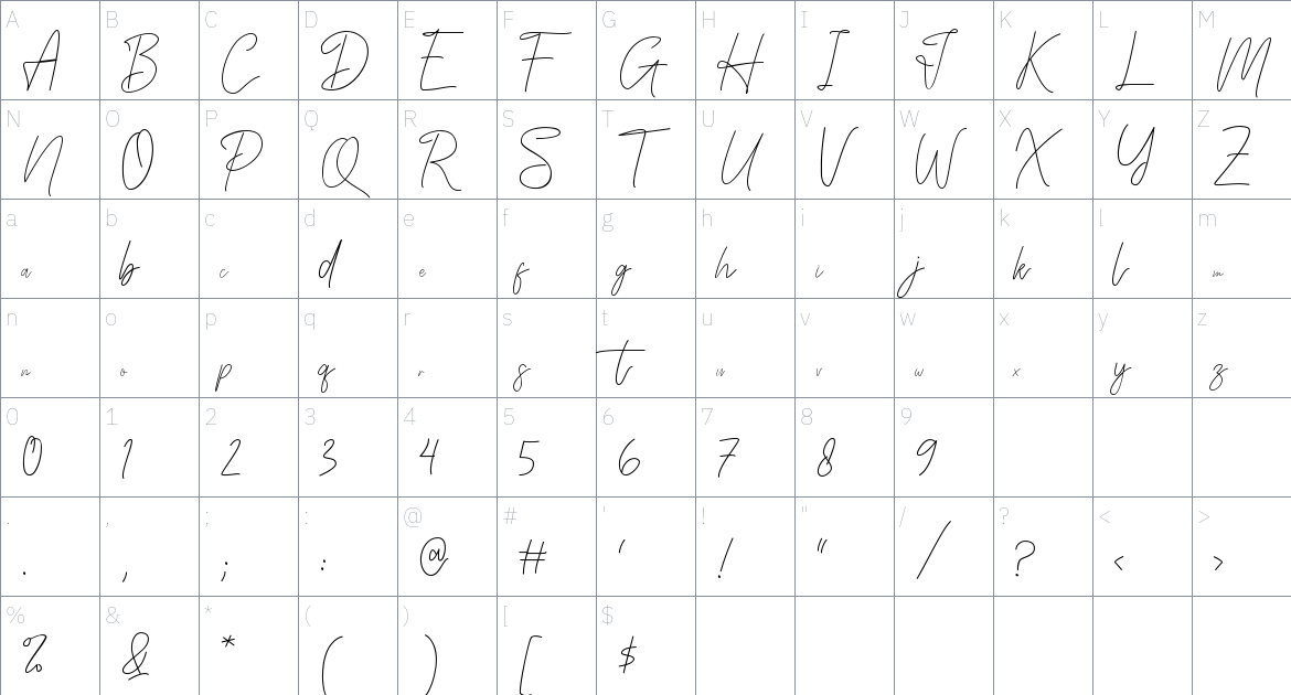 Justifiers Souliter font Character Map