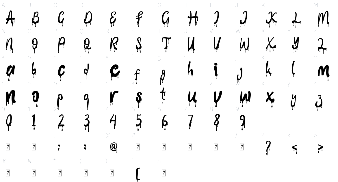 Ghost Blood font Character Map