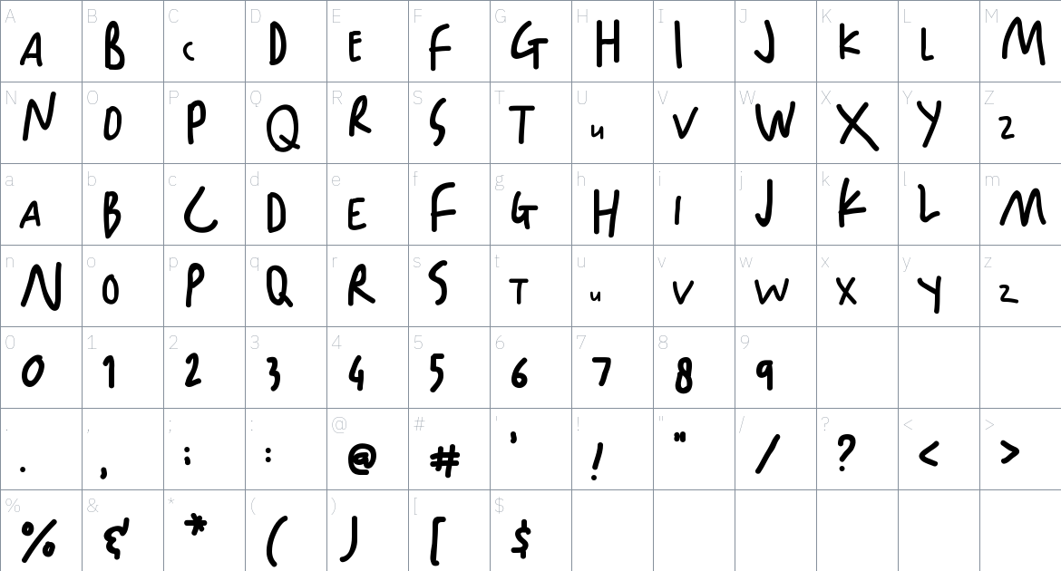 Happy Hints Font font Character Map