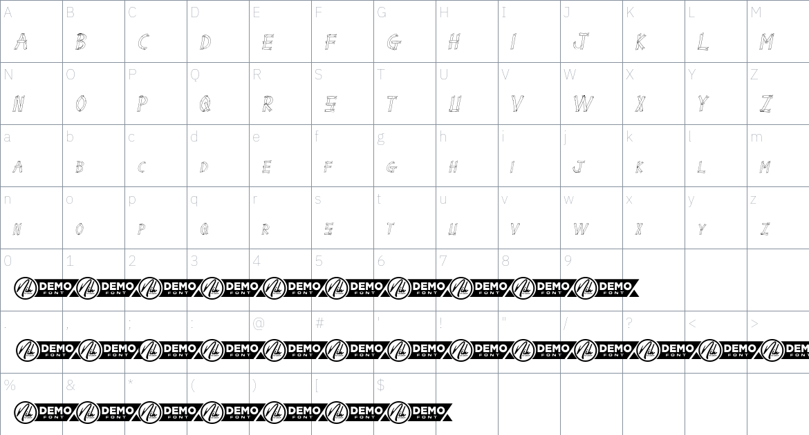 Wood Letter font Character Map