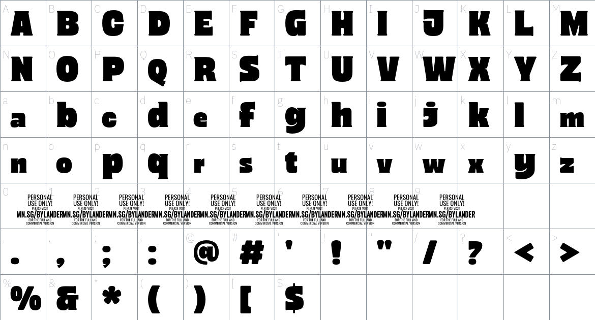 Bylander PERSONAL USE font Character Map