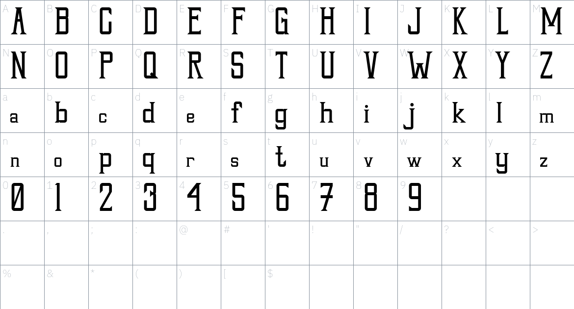 The 1998 Font font Character Map