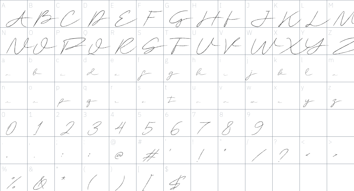 Jenfar font Character Map