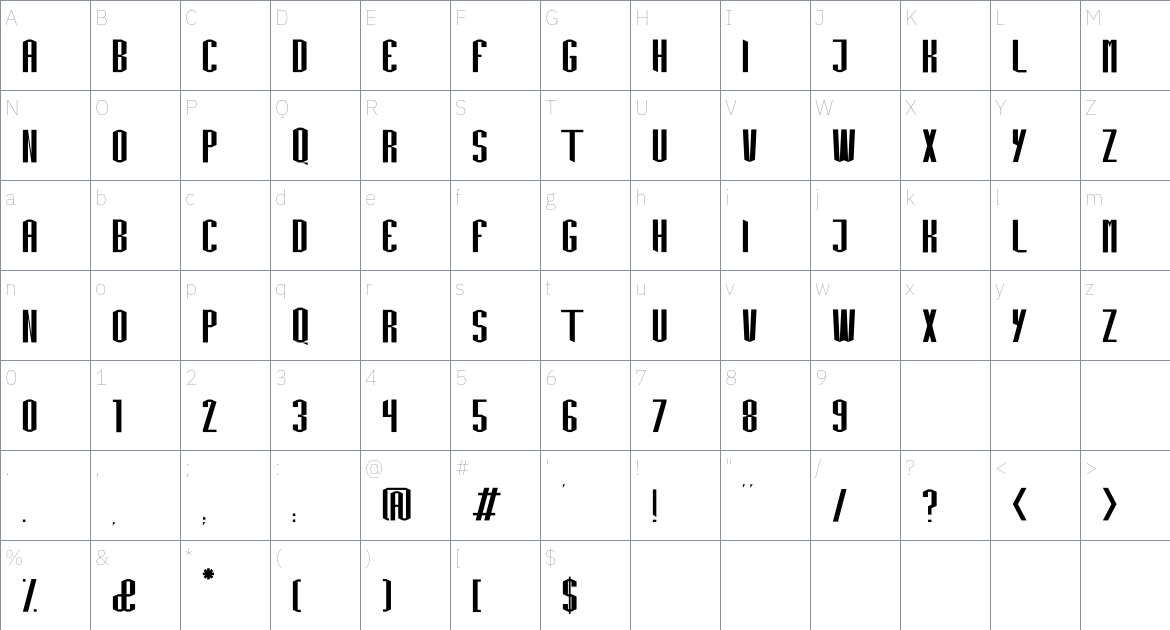 Frankia Font font Character Map