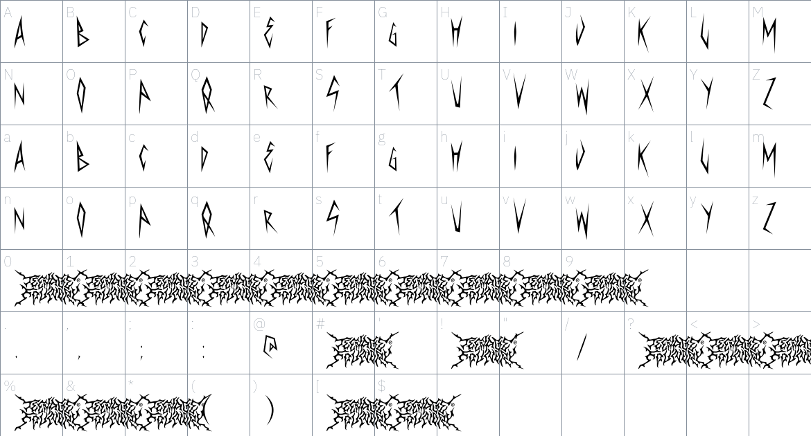 TF Sadistic font Character Map