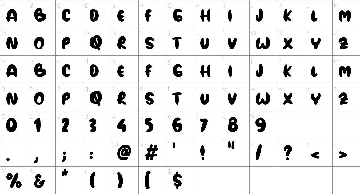 Apple Crush font Character Map