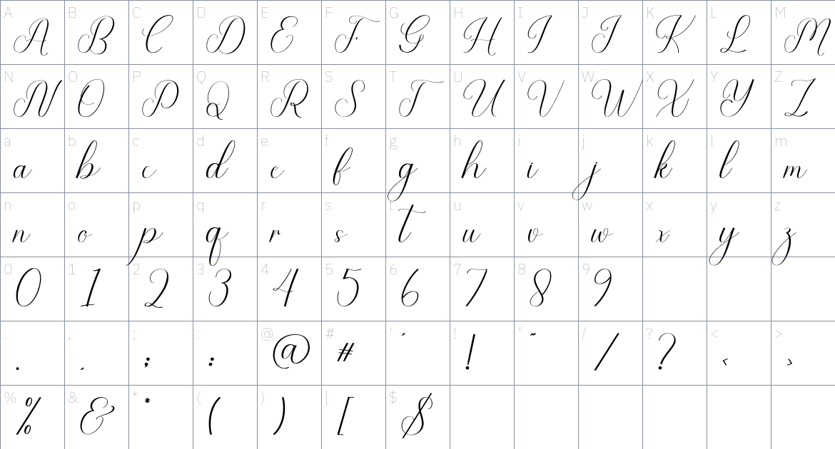 Mathilda font Character Map