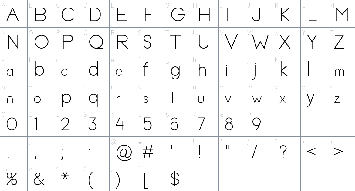 Aviex Font font Character Map